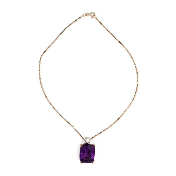 Pendente con ametista taglio cushion e zircone