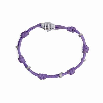 Bracciale in Oro Bianco e Brillanti con Laccio in Cuoio.
