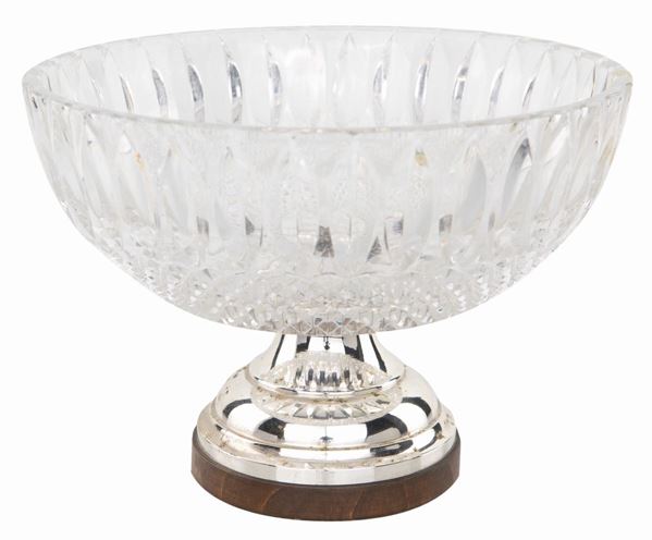 Coppa centrotavola in cristallo intagliato e argento, Elisabeth Hutte, Germania