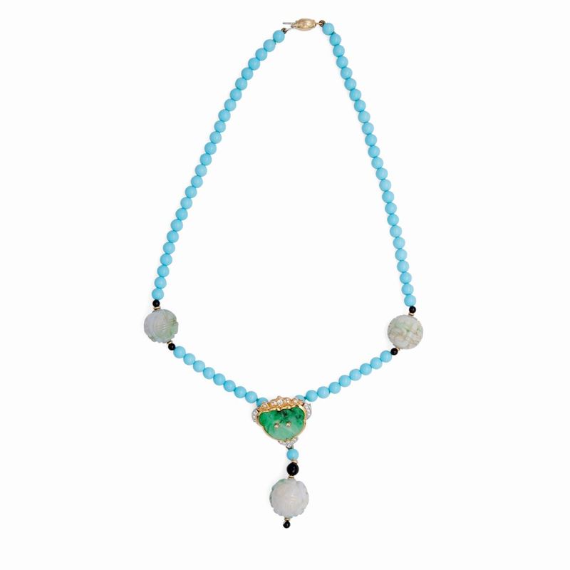 Collana in Oro e Pietre con Pendente Spilla Centrale Estraibile