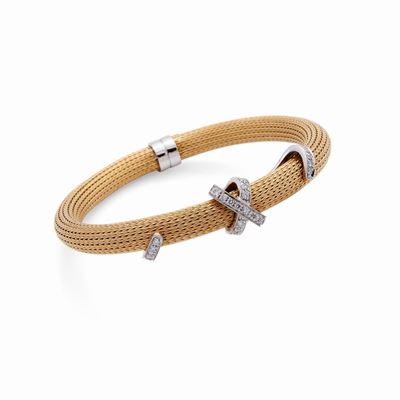 Alfieri & St John, Bracciale Semirigido in Oro Giallo e Bianco con Brillanti