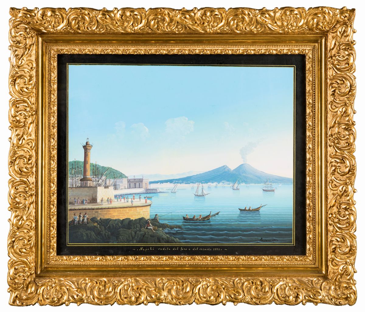 Pittore del XIX/XX Secolo - Napoli, Veduta del Faro e del Vesuvio