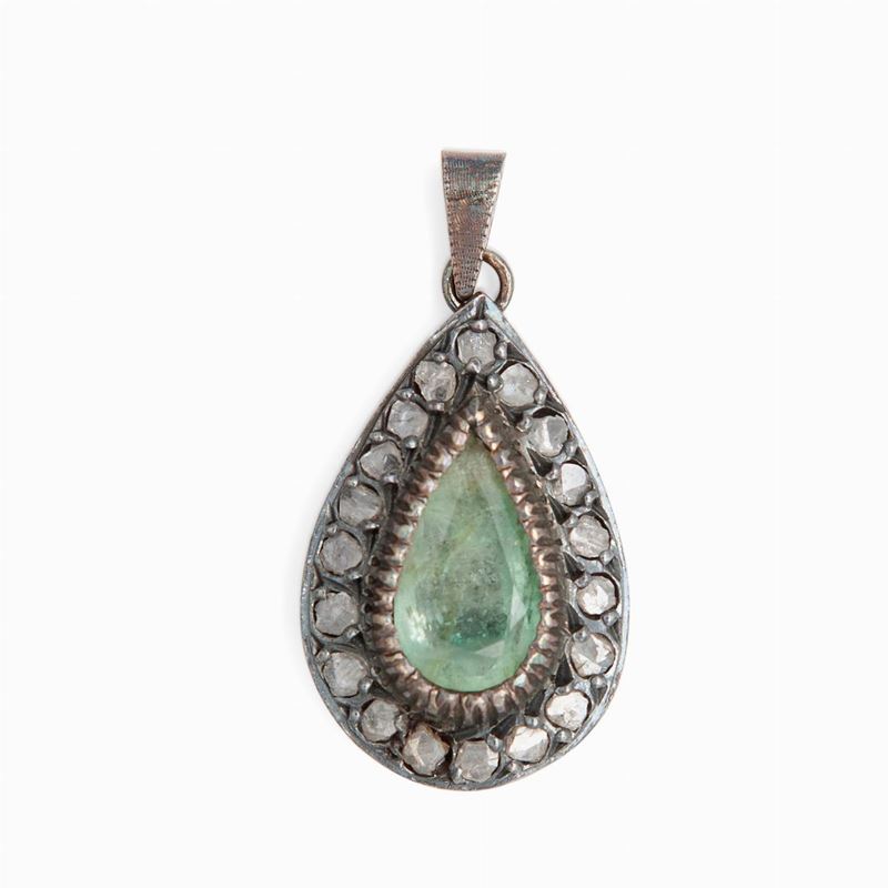 Pendente Argento, Smeraldo e Diamanti