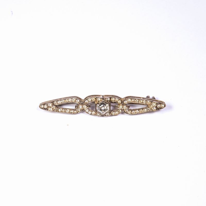 Spilla di Vecchia Manifattura in Argento e Strass.