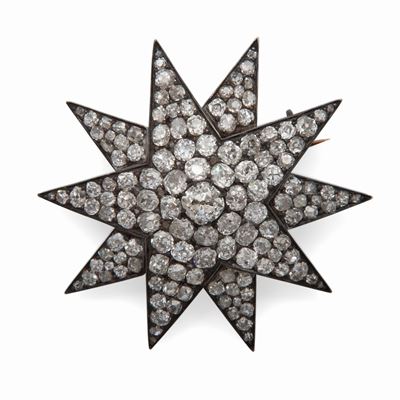 Spilla Antica in Oro Argento e Diamanti
