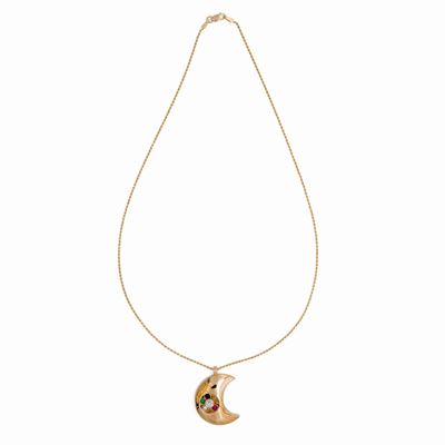 Collana in Oro Giallo Brillanti, Zaffiro, Smeraldo e Rubino