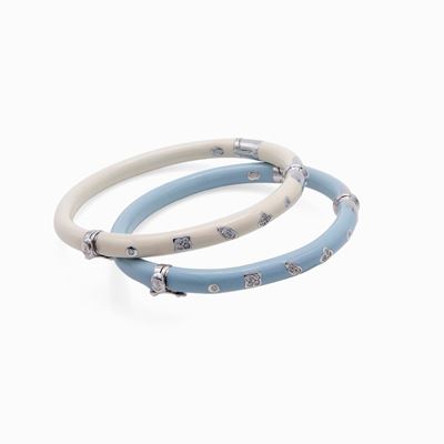 La Nouvelle Bague, Coppia di Bracciali in Oro Bianco, Smalto e Brillanti