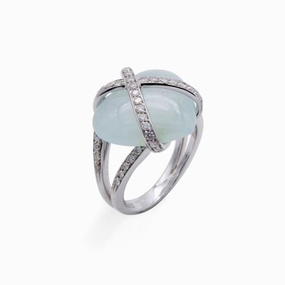 Anello in Oro Acquamarina Milk e Brillanti
