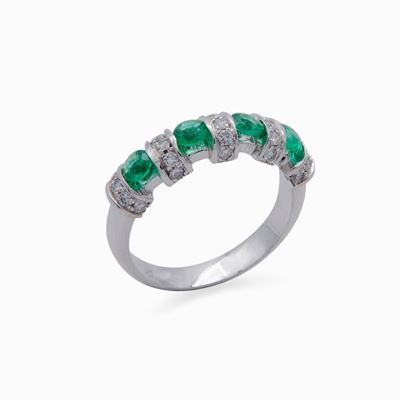 Anello a Riviera Oro, Smeraldi e Brillanti