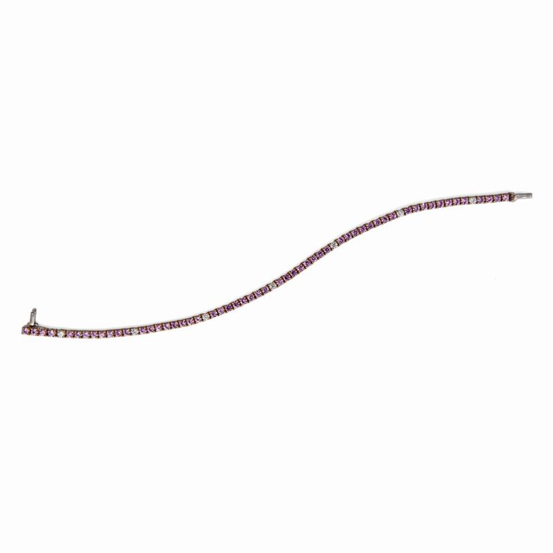 Bracciale Tennis in Oro Zaffiri Rosa e Brillanti