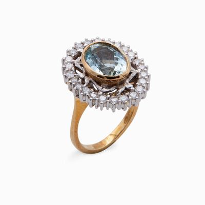 Anello in Oro, Acquamarina e Brillanti