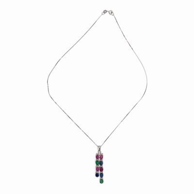 Collana con Pendente in Oro Zaffiri Smeraldi Rubini e Brillanti