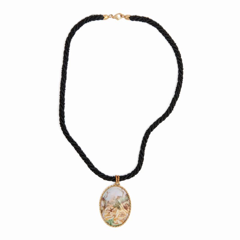 Pendente in Oro e Ceramica Dipinta