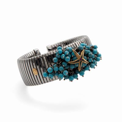Bracciale in Acciaio ed Oro con Turchese