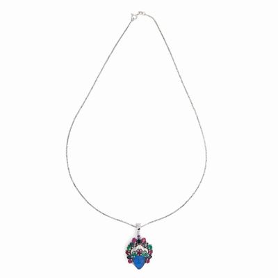 Collana con Pendente in Oro, Brillanti, Zaffiri, Smeraldi e Rubini