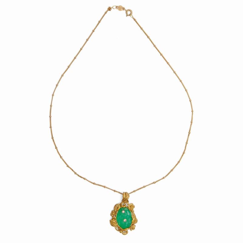 Collana con Pendente in Oro Oro Giallo, Pasta Vitrea e Brillante