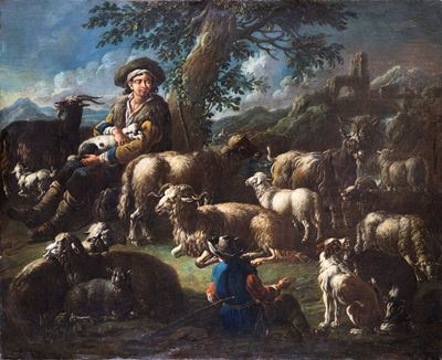 Paesaggio con Giovani Pastori e Animali al Pascolo