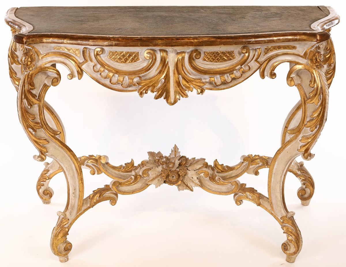 Console in Legno Laccato Bianco e Oro, XIX Secolo