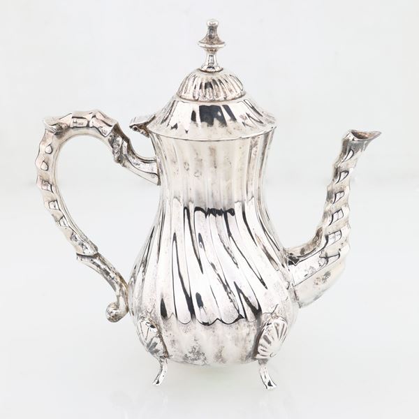 Caffettiera in metallo argentato, British Empire Sheffield Collection