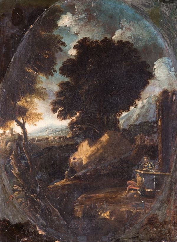 Scuola Romana del XVII secolo - Paesaggio con figure