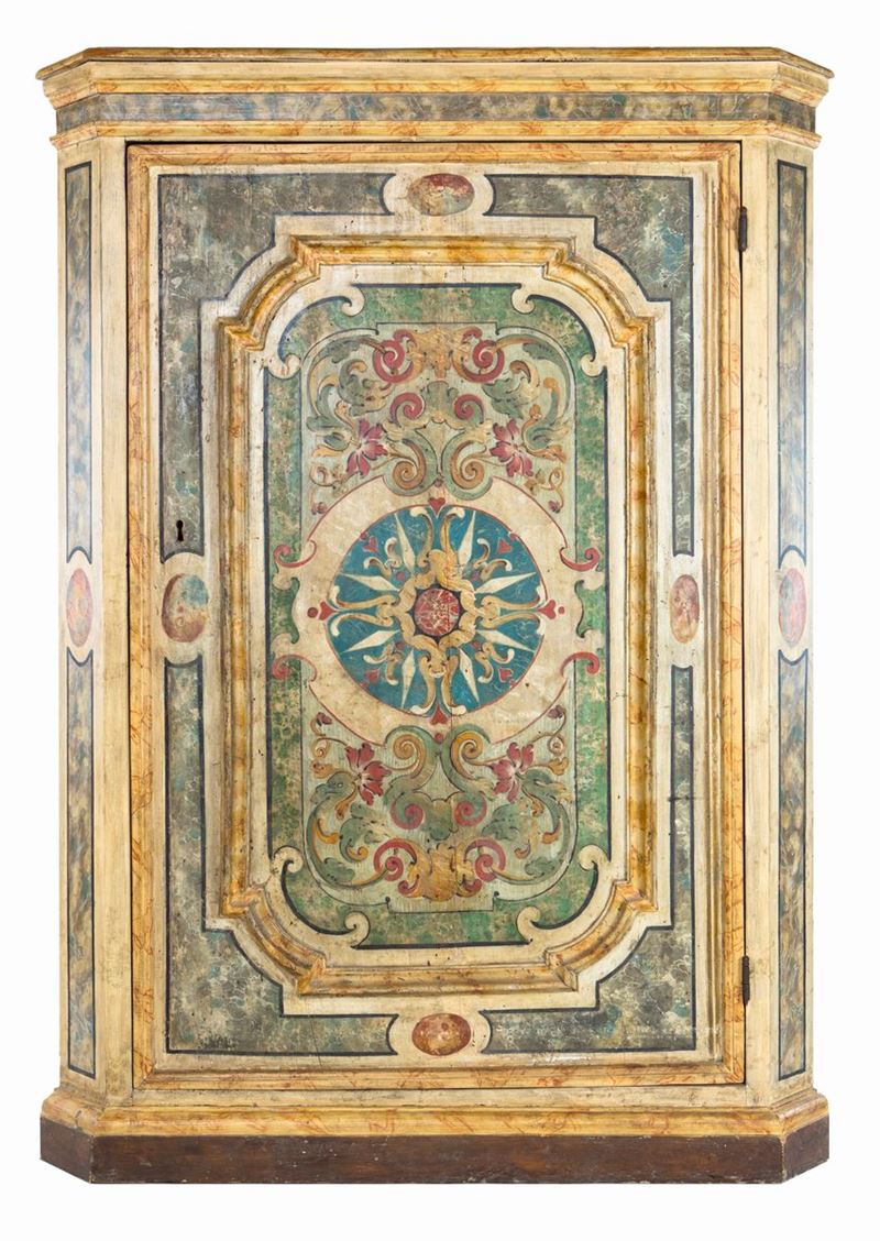 Angoliera in Legno Laccato in Vivace Policromia, XVIII/XIX Secolo