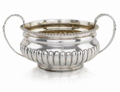 Grande Zuccheriera Biansata in Argento Sterling, Londra 1777, Argentiere Michael Stars