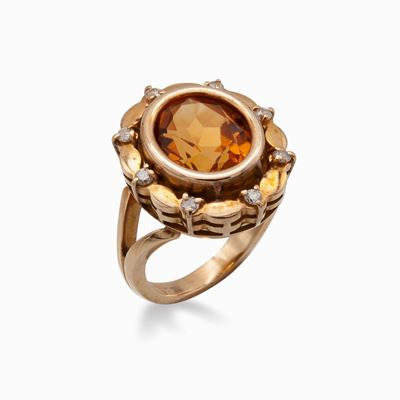 Anello in Oro Quarzo Citrino e Brillanti