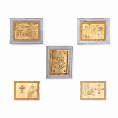 Collezione di Cinque Francobolli in Oro e Brillanti