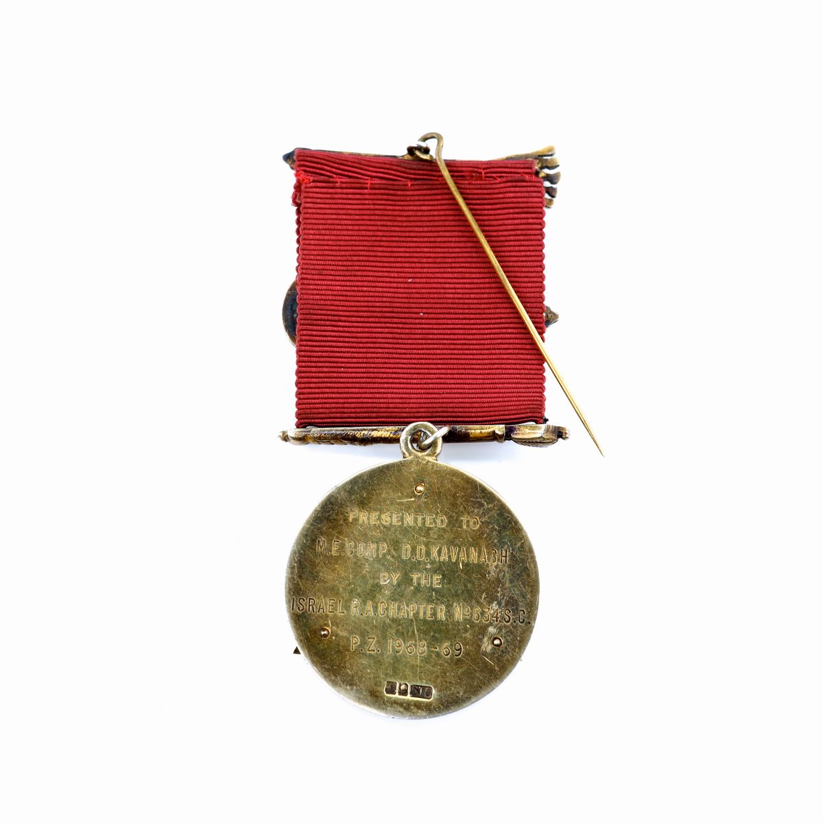 Distintivo con Coccarda e Spilla della Israel R.a. Chapter N° 634 in Argento Dorato
