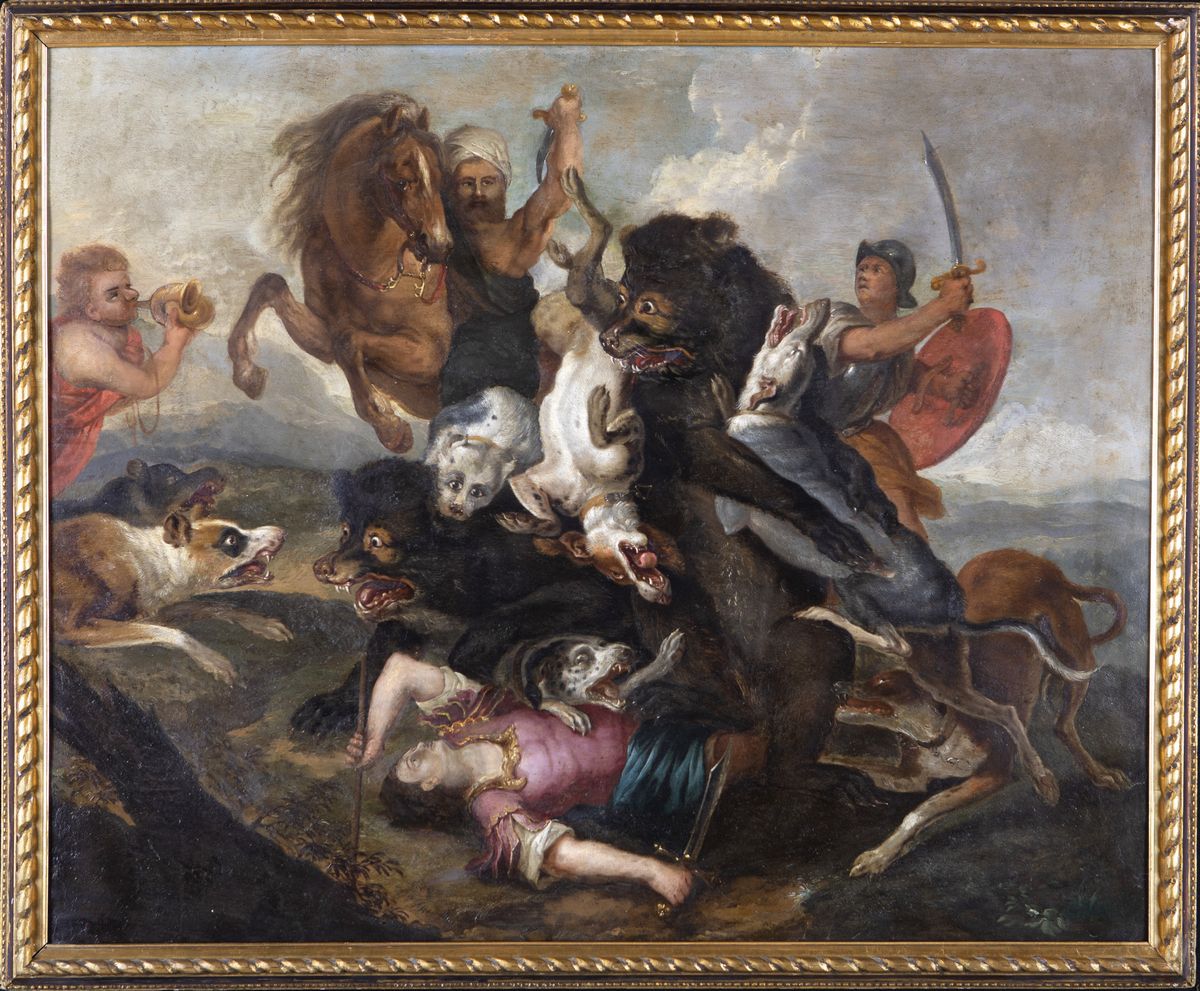 Scuola Fiamminga del XVII Secolo - Zuffa tra Uomini e Animali