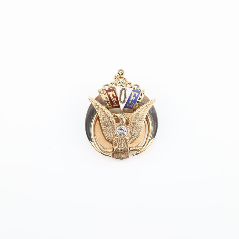 Pendente Massonico in Oro 14 Kt, Smalti e Zircone
