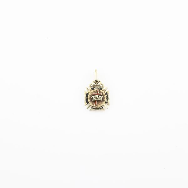 Piccolo pendente massonico di rito scozzese in oro 14 kt e smalti