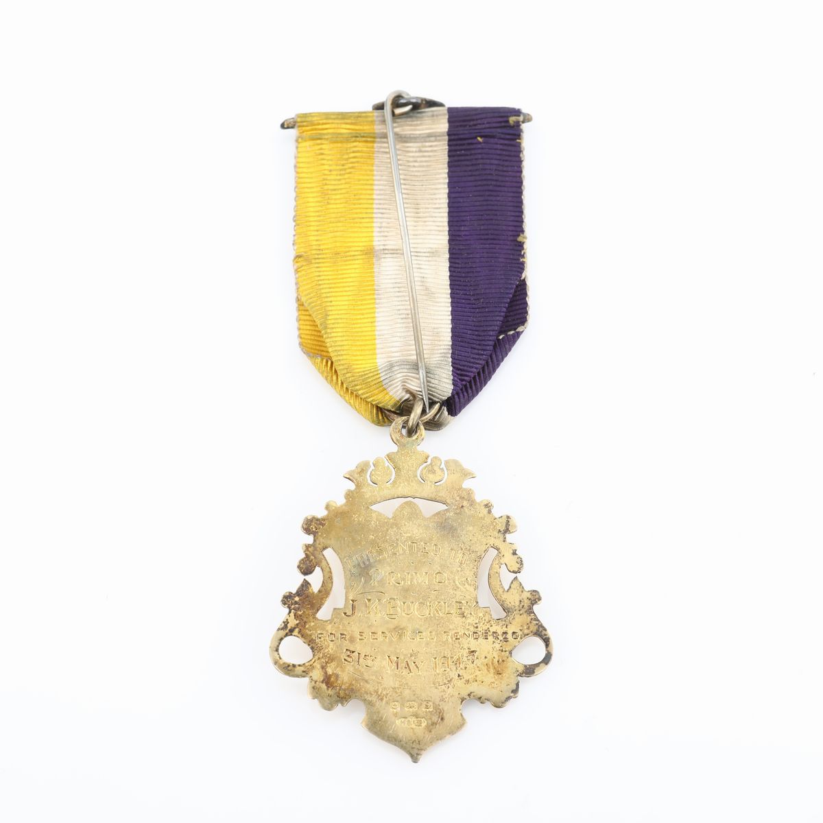 Distintivo con Coccarda e Spilla del Royal Antediluvian Order Of Buffaloes in Argento Dorato