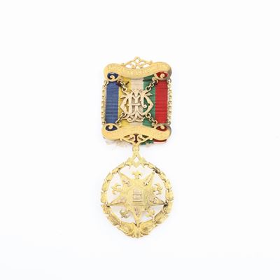 Distintivo con Coccarda e Spilla Dell'order Of The Eastern Star Interamente in Oro 9kt