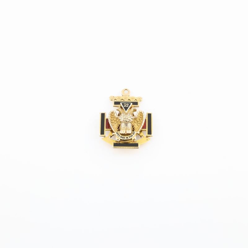 Pendente Massonico di Rito Scozzese 32° Grado in Oro 14 Kt e Smalti
