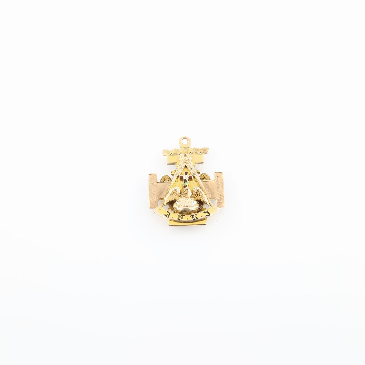 Pendente Massonico di Rito Scozzese 32° Grado in Oro 14 Kt e Smalti