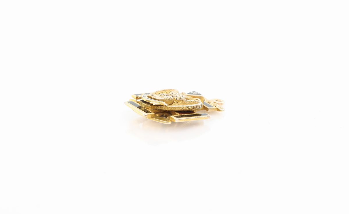 Pendente Massonico di Rito Scozzese 32° Grado in Oro 14 Kt e Smalti