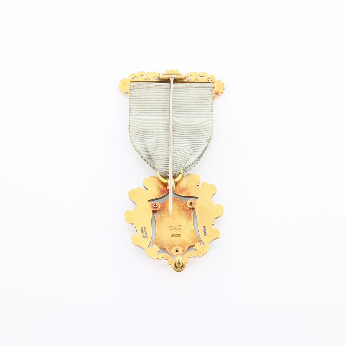Distintivo con Coccarda e Spilla della Great Northern Lodge N° 1287 in Oro 15 Kt e Smalti