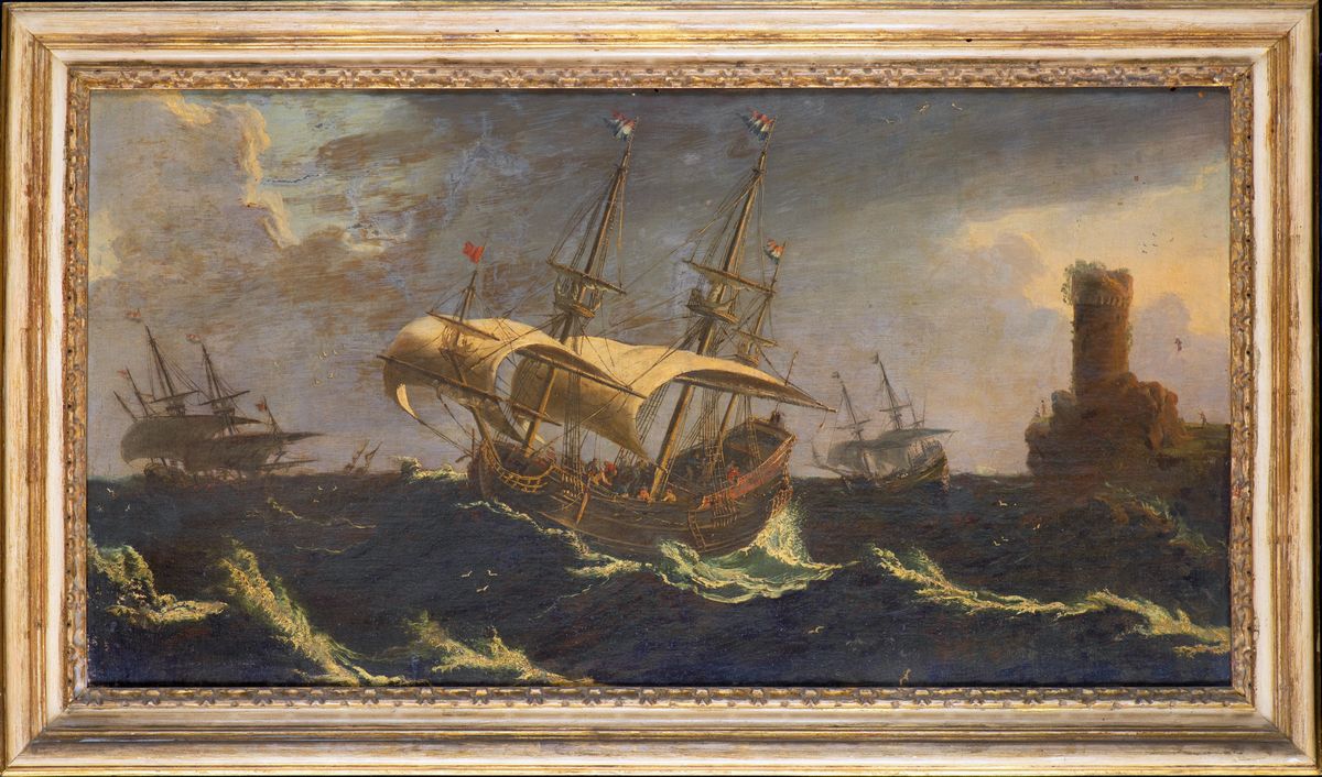 Scuola Fiamminga del XVIII Secolo - Velieri in Mare Burrascoso