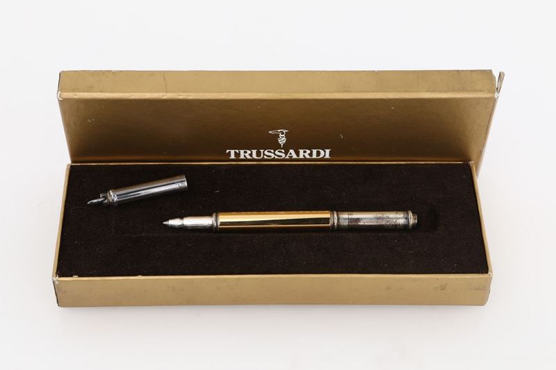Trussardi, Penna a Sfera in Argento 925 e Argento Dorato