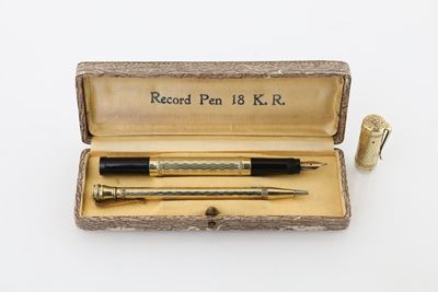 Set Record Pen, Penna Stilografica Vintage e Portamine Laminate in Oro 18 Kt