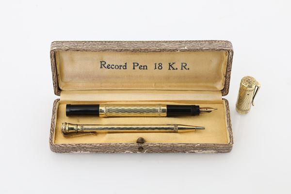 Set Record Pen, penna stilografica Vintage e portamine laminate in oro 18 kt