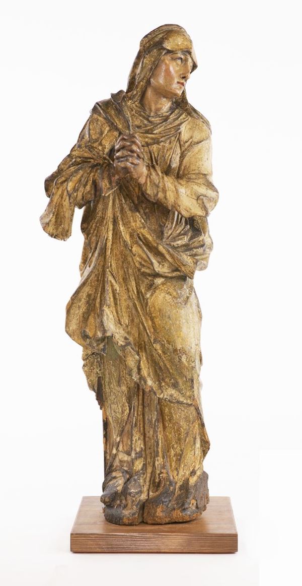 Vergine orante in legno policromo, XVII secolo