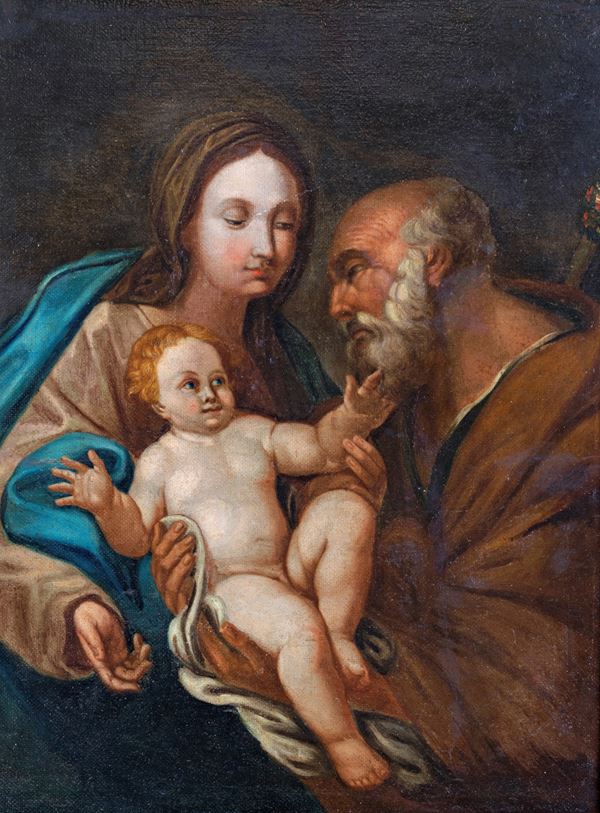 Pittore emiliano, fine del XVII/inizi del XVIII secolo - Madonna col Bambino e San Giuseppe