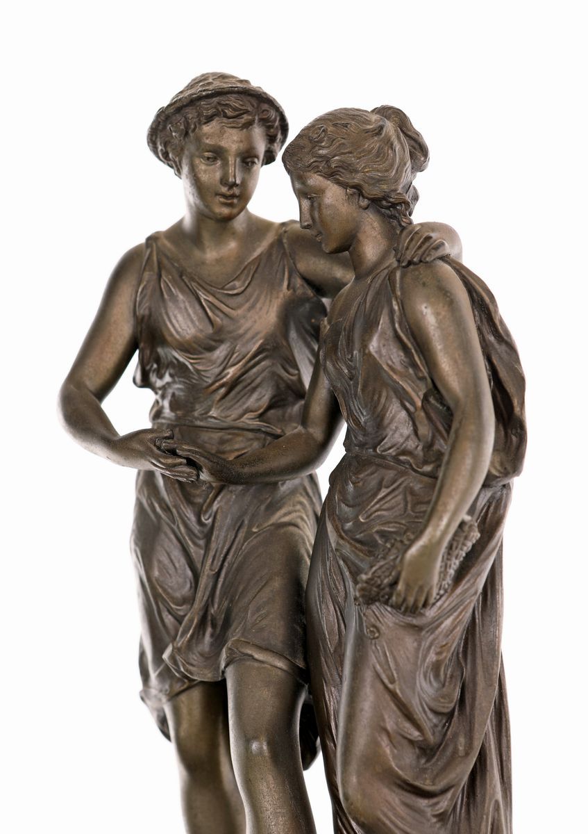 Orologio in Marmo Nero con Figure Scultoree in Bronzo sulla Sommità, Palermo, Fine del XIX Secolo