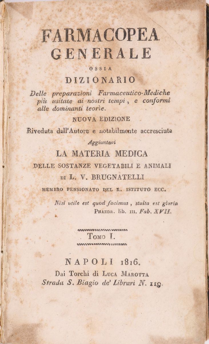 Brugnatelli Luigi Valentino, Farmacopea Generale Ossia Dizionario delle Preparazioni Farmaceutico...