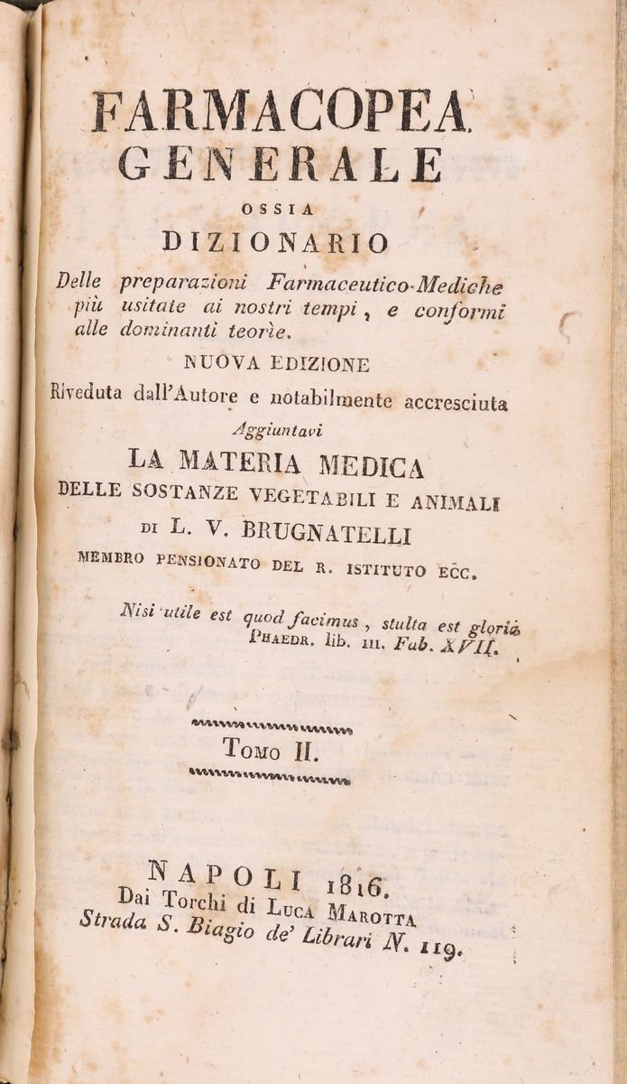 Brugnatelli Luigi Valentino, Farmacopea Generale Ossia Dizionario delle Preparazioni Farmaceutico...