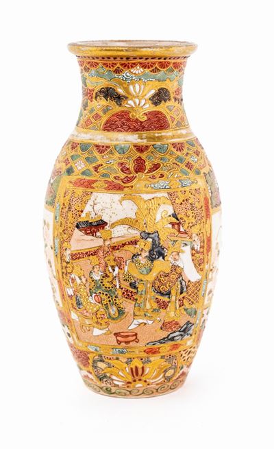 Piccolo Vaso a Balaustro in Ceramica, Kyoto Satsuma, Giappone