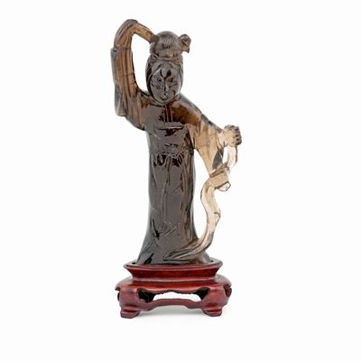 Figura Femminile in Quarzo Fumé, Arte Cinese del XX Secolo