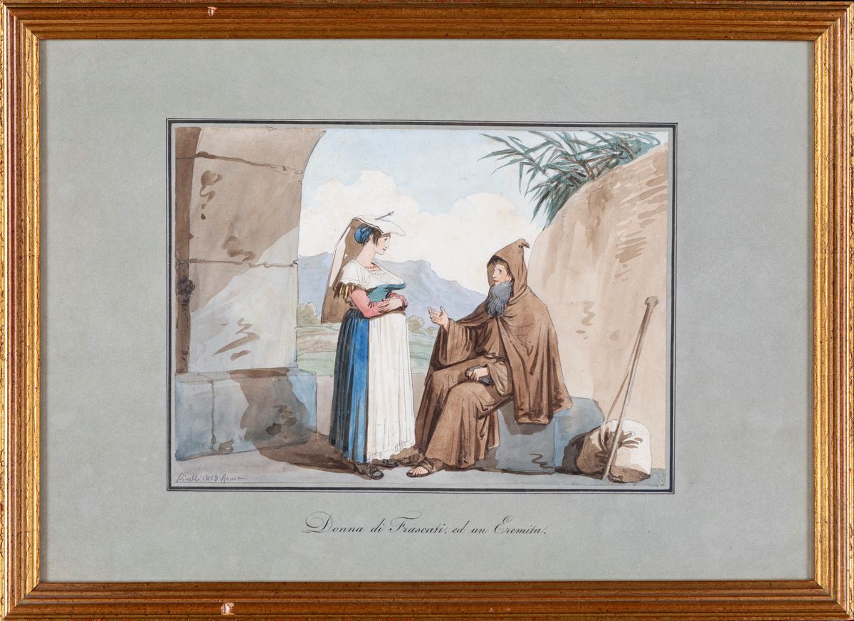 Bartolomeo Pinelli - A) Donna di Frascati ed un Eremita B) Contadini della Campagna di Roma ed un...